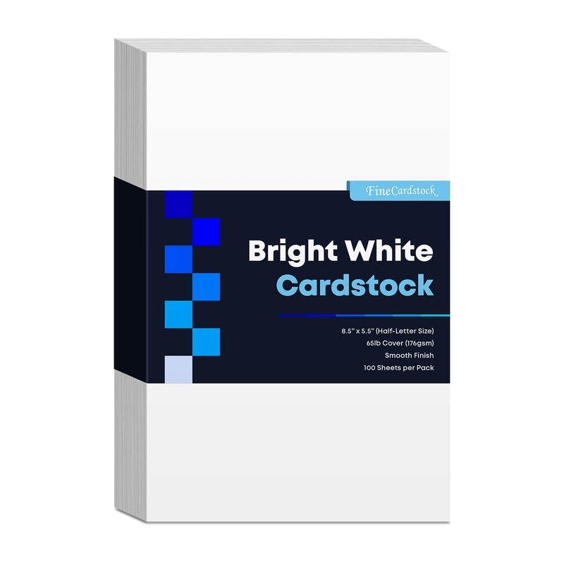 S Superfine Printing Half Letter Size Cardstock â€“ Great for Business Documents, Letters, Arts, Prints and Crafts, Printing and Writing | 8.5â€ x 5.5â€ | Bright White 65lb Cover (176gsm) Card Stock | 100 Sheets per Pack - Image 1